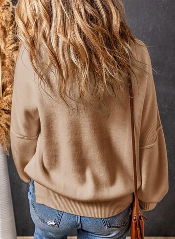 كنزات نسائية موضة 2023 من EVALESS بلوفر منسوج ومضلع بياقة واسعة وأكمام واسعة كبيرة الحجم in Kuwait