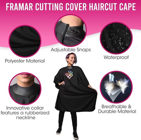FRAMAR Barber Cape - Hair Cutting Cape with Snap Closure and Rubberized Collar, Haircut Cape in Saudi Arabia