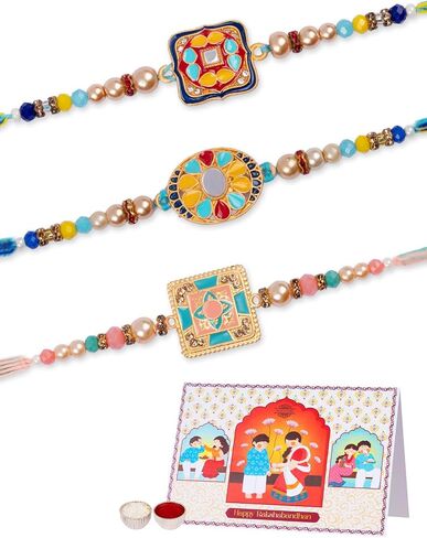 Rakhi For Brother with Gift Set - Set of 3, Rakhi For Brother with Card, Roli Chawal | Rakhi for Brother and Bhabhi | Rakhi For Brother | Bhaiya Bhabhi Rakhi | Raksha Bandhan Rakhi in Saudi Arabia