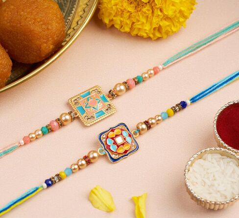 Rakhi For Brother with Gift Set - Set of 3, Rakhi For Brother with Card, Roli Chawal | Rakhi for Brother and Bhabhi | Rakhi For Brother | Bhaiya Bhabhi Rakhi | Raksha Bandhan Rakhi in Saudi Arabia