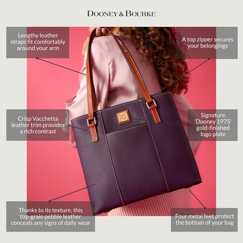 Dooney & Bourke Women's Small Lexington Tote in Pebble Grain Leather, Handbag with Long Leather Shoulder Straps, Black in Saudi Arabia