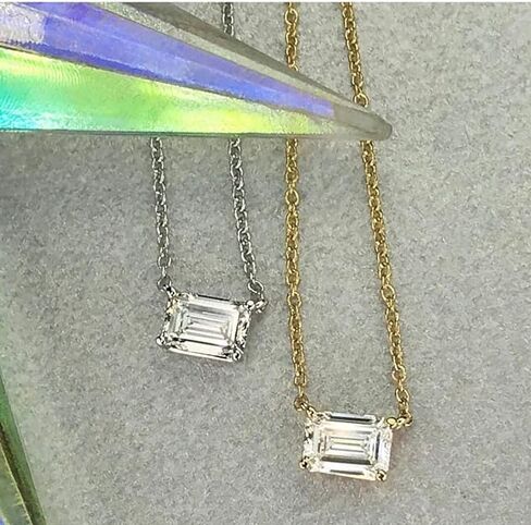 Carbon Atelier IGI Certified 1/4 to 1 1/2 Carat Emerald Cut Lab Grown Diamond Horizontal East-West Solitaire Pendant Necklace for Women in 14k Gold (G-H, VS1-VS2, cttw) 18 Inch Chain Lobster Claw in Kuwait