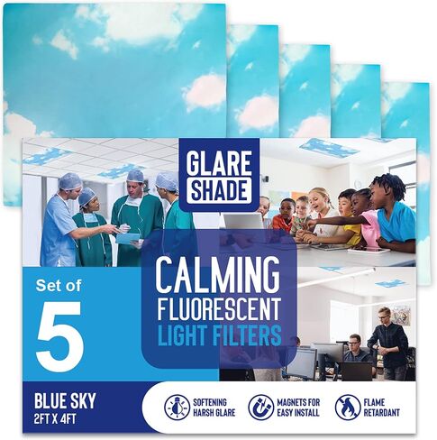 Fluorescent Light Covers for Ceiling Lights (5 Count) – Easy Install Magnetic Light Filters for Classroom and Office Provide Relief from Glare, Headaches, and Eyestrain – Sky Blue Cloud in Saudi Arabia