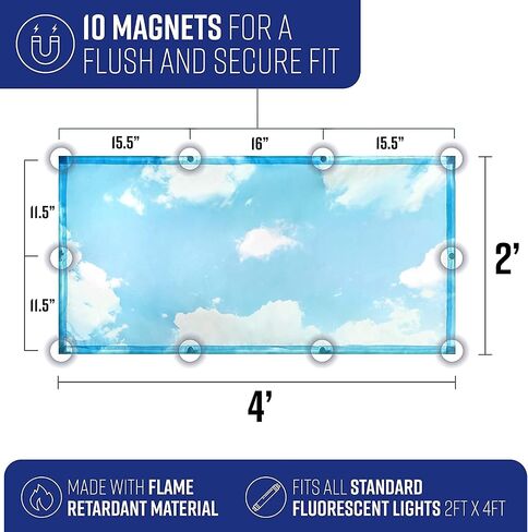 Fluorescent Light Covers for Ceiling Lights (5 Count) – Easy Install Magnetic Light Filters for Classroom and Office Provide Relief from Glare, Headaches, and Eyestrain – Sky Blue Cloud in Saudi Arabia