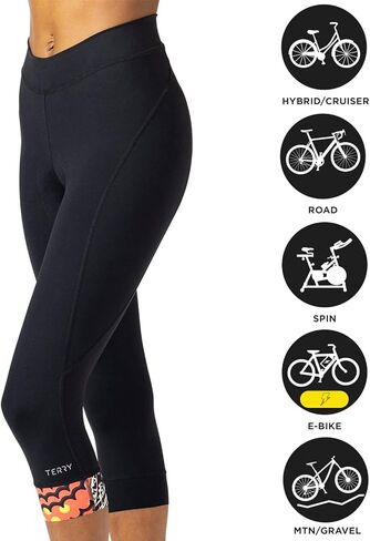 Terry Cycling Womens Padded Bike Capris, Peloton TDF Capris For Women, Elastic Free Waist, Printed Leg Band, Leggings in Kuwait