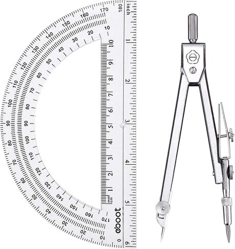 EBOOT Student Geometry Math Set, Drawing Compass and 6 Inch Clear Swing Arm Protractors 180 Degree Math Protractor (Argent, Classic) in Saudi Arabia
