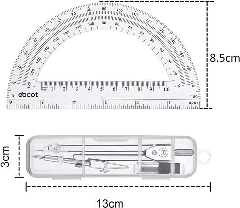 EBOOT Student Geometry Math Set, Drawing Compass and 6 Inch Clear Swing Arm Protractors 180 Degree Math Protractor (Argent, Classic) in Saudi Arabia