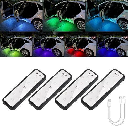 LECART Car Door Lights Projector 7 Colors USB-C Rechargeable Car Door Step Courtesy Welcome Lights Wireless Auto Interior Decoration Lighting Motion Sensor Led Anti-Collision Warning Light 4 Pcs in Saudi Arabia