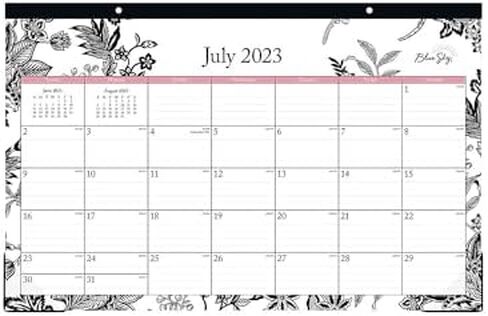 بلو سكاي 2023-2024 تقويم لوحة مكتب شهري للسنة الأكاديمية، 17 بوصة × 11 بوصة، شريط لاصق مزخرف، مثقوب بفتحتين، كتل مسطرة، Analeis (130617-A24) in Kuwait