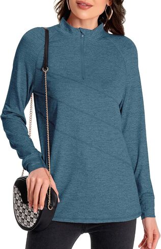 Womens Long Sleeve Workout Shirts 1/4 Zip Quick Dry Golf Polo Shirt Gym Yoga Athletic Tops in Saudi Arabia