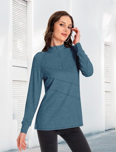 Womens Long Sleeve Workout Shirts 1/4 Zip Quick Dry Golf Polo Shirt Gym Yoga Athletic Tops in Saudi Arabia