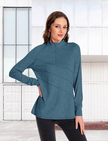 Womens Long Sleeve Workout Shirts 1/4 Zip Quick Dry Golf Polo Shirt Gym Yoga Athletic Tops in Saudi Arabia