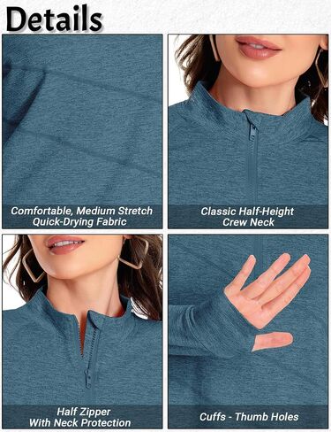 Womens Long Sleeve Workout Shirts 1/4 Zip Quick Dry Golf Polo Shirt Gym Yoga Athletic Tops in Saudi Arabia