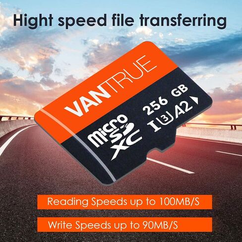Vantrue 256GB microSDXC UHS-I U3 4K Memory Card with Adapter for Dash Cams | UHS-I U3, 4K UHD video, high speed transfer, monitoring grade, for dash cams, body cams, action cameras, security systems in Kuwait
