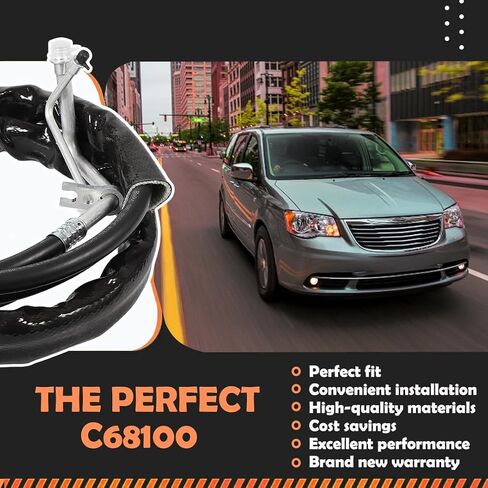 مجموعة خطوط التيار المتردد الخلفية C68100 المُحدثة تناسب 2012-2019 دودج كارافان/جراند كارافان/كرايسلر تاون/كانتري ميني فان - خراطيم مطاطية عالية الضغط مع تركيبات OEM - تتضمن حلقات دائرية ومجموعة ربطات عنق in Saudi Arabia