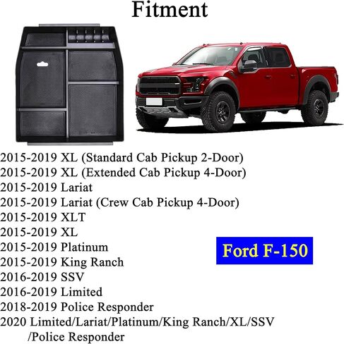 صندوق تخزين مسند الذراع لوحدة التحكم المركزية NA متوافق مع Ford F150 2015 2016 2017 2018 2019 2020 ABS صينية إدراج قفاز منظم، أسود in Kuwait