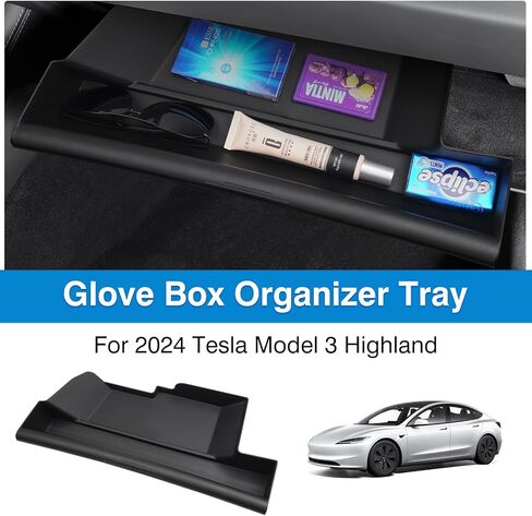 منظم صندوق القفازات لطراز تسلا 3 هايلاند 2023 2024 صندوق القفازات صندوق تخزين نموذج 3 مقصورة القفازات درج منظم الملحقات الداخلية مادة TPE أسود in Kuwait