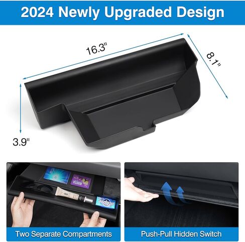 منظم صندوق القفازات لطراز تسلا 3 هايلاند 2023 2024 صندوق القفازات صندوق تخزين نموذج 3 مقصورة القفازات درج منظم الملحقات الداخلية مادة TPE أسود in Kuwait