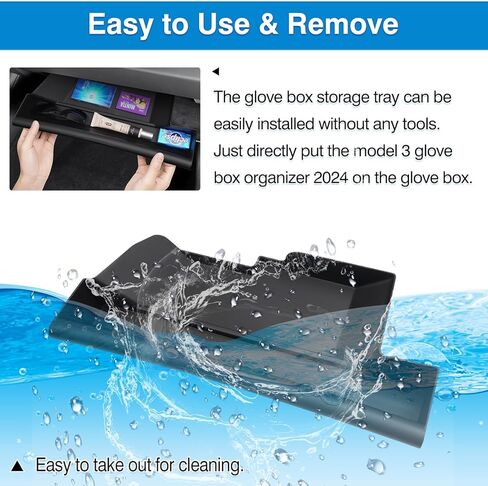 منظم صندوق القفازات لطراز تسلا 3 هايلاند 2023 2024 صندوق القفازات صندوق تخزين نموذج 3 مقصورة القفازات درج منظم الملحقات الداخلية مادة TPE أسود in Kuwait