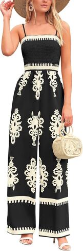 PRETTYGARDEN Women's Summer Boho Jumpsuits One Piece Beach Vacation Outfits Spaghetti Strap Wide Leg Pants Rompers in Saudi Arabia