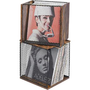 2 Cubes of Record Holder Shelf Vinyl Record Storage Furniture,DIY Stackable 80-110 Records Visualize Album Storage Box Cube Natural Wooden Organizer Crate Records Cabinet Record Vinyl Storage