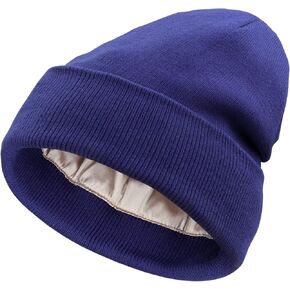 Naivlizer Slouchy Satin Lined Beanie for Men and Women Winter Beanie Cable Thick Chunky Cuff Beanie Hat