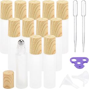 Tbestmax 12 Pcs 10 ml Glass Roll on Bottle with Lid for Essential Oils, Refillable Clear Perfume Sample Bottles with Stainless Steel Roller Ball