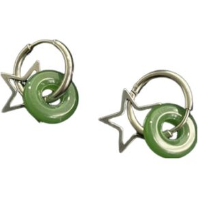 Y2k Star Earrrings Aesthetic Small Jade Star Hoop Earrings for Women Girls Five-pointed star earrings in imitation of jade earrings