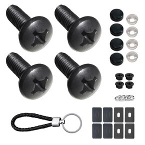 Black License Plate Screws- Rustproof Stainless Steel Car Tag Bolts, M6X16mm (1/4"X5/8") Fasteners Hardware- Phillips Machine Bolts Nuts Caps for Mounting Front or Rear Frame