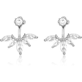 Marquise Ear Jacket Earrings Cubic Zirconia Front & Back Statement Stud Earrings Bridal Cluster Earrings