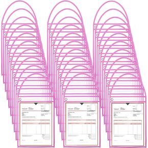 50 Pack Job Ticket Holders Work Order Holder Pockets for 9 x 12 Inch Hanging Sleeve Plastic Shop Ticket Holders with Strap, Both Sides Clear(Black)