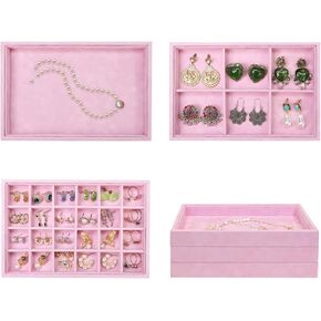 Stratalife Set of 3 Earring Holder Organizer Drawer Jewelry Organizer Tray Jewelry Tray Bracelet Organizer Jewelry Trays for Drawers Removable Dividers Jewelry Holder Drawer Inserts Pink