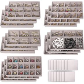 15 Pcs Jewelry Tray Divided Earring Organizer Tray Stackable Velvet Jewelry Trays Drawer Jewelry Organizers For Women Girls Jewelry Rings Stud Necklaces Storage