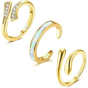 FIASASO 3Pcs Gold Filled Toe Rings for Women 14K Gold Filled Toe Ring Adjustable Flower Cz Opal Hug Dainty Toe Ring Summer Beach Open Toe Rings Set Toe Jewelry Foot Jewelry
