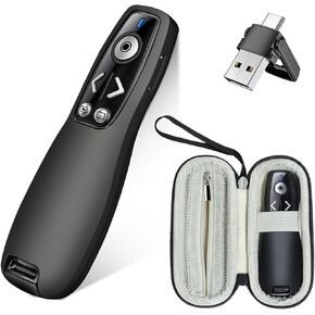 Wireless Presenter with Carry Case, Presentation Clicker with Protective Storage Bag, Presentation Remote for Powerpoint, Mac, Computer, Laptop