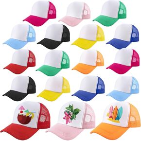 18 Pack Child DIY Sublimation Trucker Caps Blank Trucker Hat Summer Mesh Baseball Cap for Kids Summer Outdoor Sports