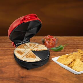 Nostalgia Taco Tuesday Double Street Taco Quesadilla Maker – Two Side-By-Side 5 Inch 6 Wedge Cooking Surface for Beef, Steak, Chicken, Bean, Veggie, and Cheese Street Taco-Sized Quesadillas - Red