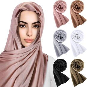 6 Pack Hijab Scarves for Women Muslim Head Wraps Jersey Hijab Soft Long Scarf Wrap for Muslim Cotton Hijab Shawl