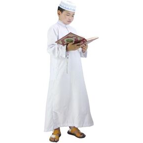 Boys Abaya Kaftan White Kids Thobe Muslim Prayer Clothes for Boys Muslim Kaftan Abaya Dress Long Sleeve Kids Robe Thobe