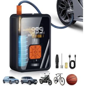 Portable Air Pump for Car Tires, 150 PSI Tire Inflator Cordless with LED Light, Rechargable Auto Shut-off Air Compressor 2X Fast Inflation Tire Pumps for Car Bike Motorcycle Ball