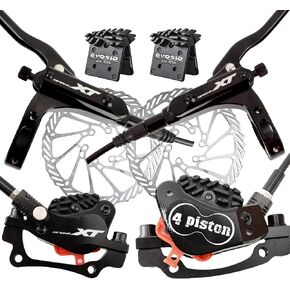Hydraulic Disc Brake Set,4-Piston hydraulic brakes Kit with 160mm Floating Disc Rotors, Front and Rear Hydraulic Disc Brake Set with Cooling Pad for MTB and E-bike