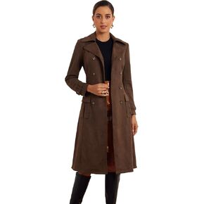 Allegra K Faux Suede Trench Coat for Women's Notched Lapel Double Breasted Belted Long Sleeve Coats