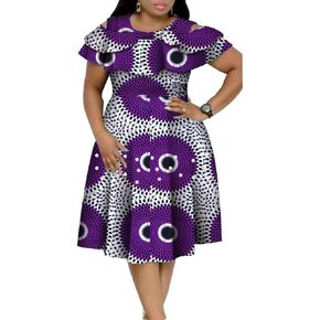 African Dresses for Women A-line Knee-Length Dress Traditional Ankara Kente Print Evening Dress