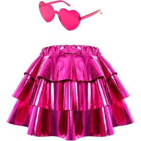 Girls Ruffle Sparkle Skirt 3-Layer Ruffle Skirt for Girls Dance Skirt with Sunglasses