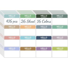 416 Pcs Name Tags Sticker, 16 Colors Hello My Name is Stickers(3''x2''), Identification Badges for Office, Parties, Conferences & School