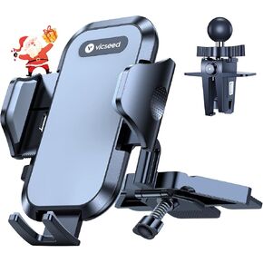 VICSEED 𝗠𝗶𝗹𝗶𝘁𝗮𝗿𝘆-𝗚𝗿𝗮𝗱𝗲 𝗦𝘁𝘂𝗿𝗱𝘆 Car Phone Holder Mount, 𝗨𝗽𝗴𝗿𝗮𝗱𝗲𝗱 𝗔𝗻𝘁𝗶 𝗦𝗵𝗮𝗸𝗲 CD Slot & Air Vent Thick Case Friendly Phone Mount for Car Fit for iPhone 15 14 All Phones