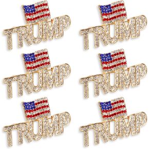 6pcs Donald Trump Pins, Stylish Donald Trump Pins USA Flag Design Trump Pins 2024 Crystal Trump Brooch with White Container Apparel Pin for President Election Merchandise Gifts Souvenir