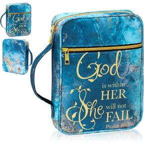 Bible Cover for Women, Bible Holder, Bible Cover Carrier Carrying Organizer Bag, God is Within Her She Will Not Fall, Zipper and Pockets for Standard Size Bible, Gift for Women(Pink1)