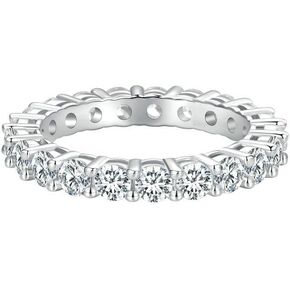 14K White Gold Eternity Ring - 2.2 Ct T.W. VVS1, D Color Round-Cut Natural Diamond Prong Set, High Polished Women's Anniversary Wedding Band for Unrivaled Radiance and Purity