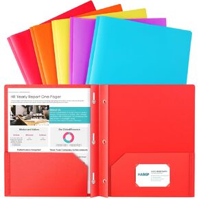 HABGP 5 Folders with Pockets and Prongs, 2 Pocket 3 Prong Folders with Business Card Holder, Heavy Duty Plastic File Folders for Documents Office School Supplies, Letter Size 5 Bright Colors 5 Pack
